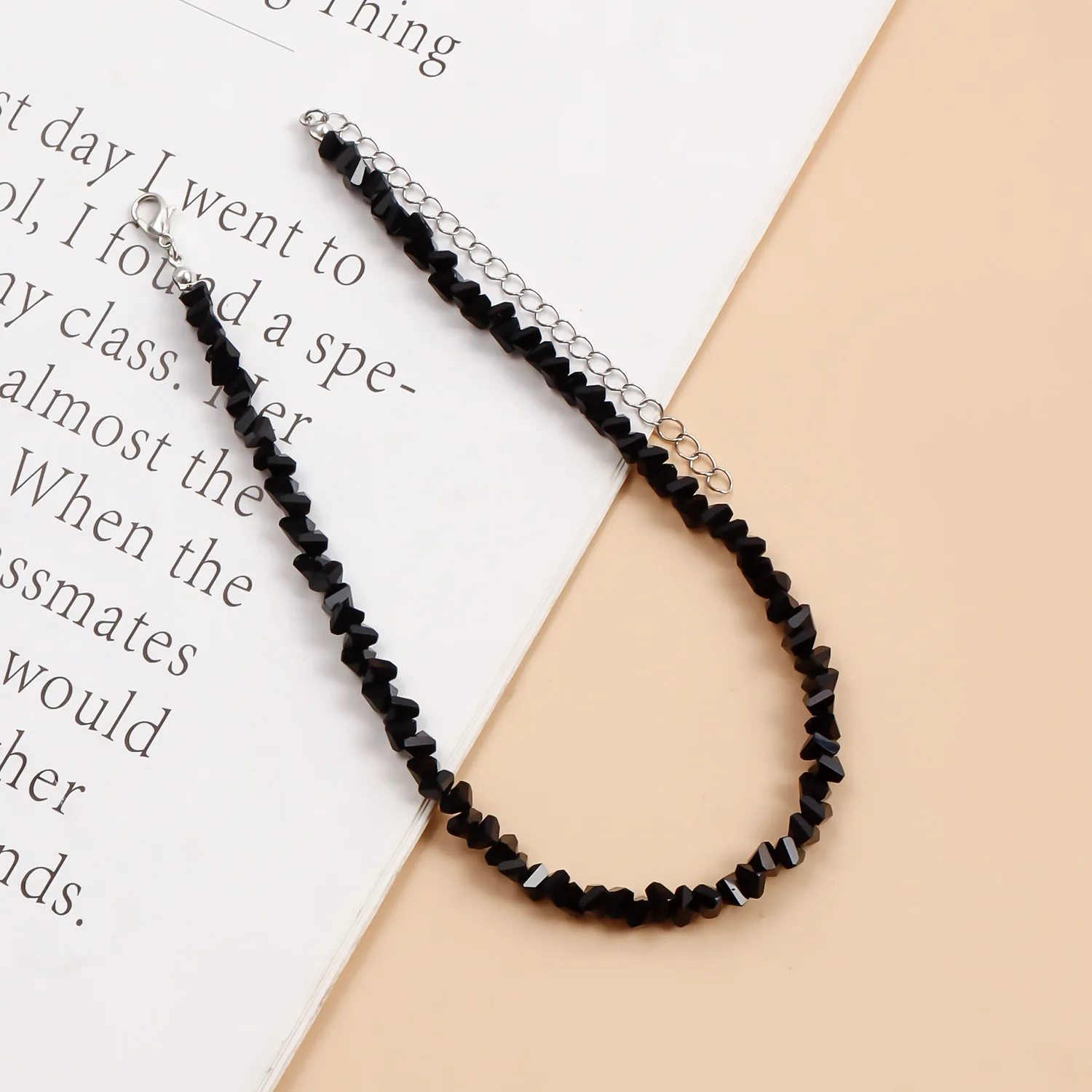 Retro Hand Woven Beaded Black Crystal Chain Necklace Kpop Clavicle Chain Choker For Women Trendy Jewelry