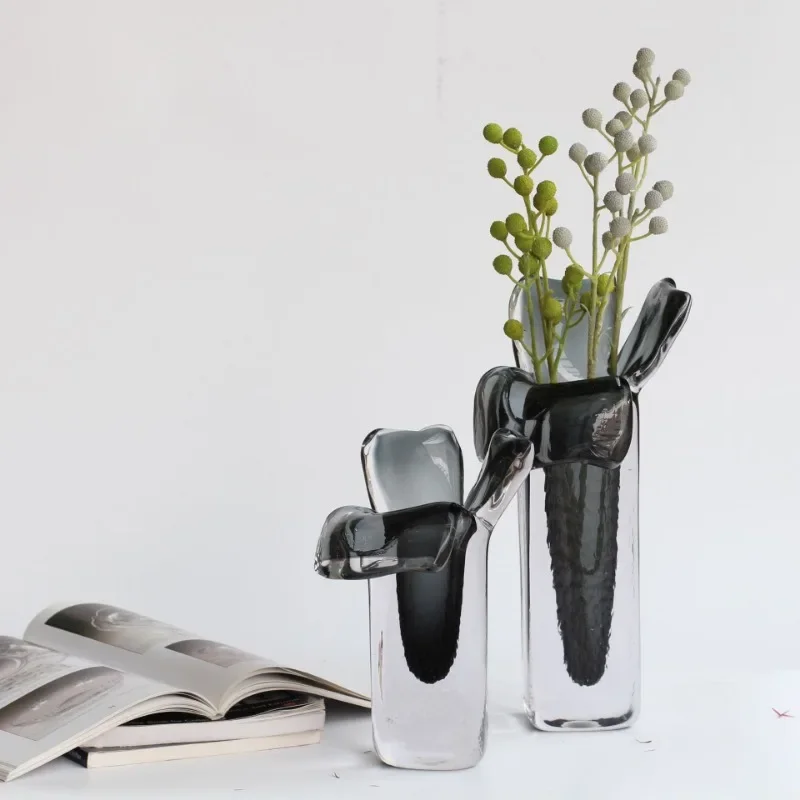 Modern light luxury style thick, hand-blown glass vase ornament soft