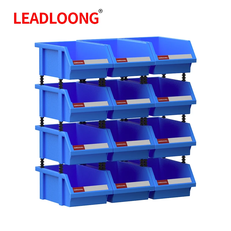 LEADLOONG X1 12pcs 180*120*80mm/7.09*4.72*3.15inch Plastic Stackable Storage Bins Small Tool Component Box for Garage