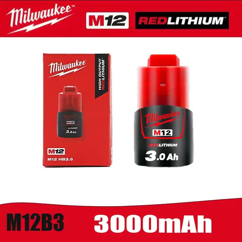 Original Milwaukee 12V Akku, Papierbox verpackter wiederaufladbarer Lithium-Akku, 3000mAH, tragbarer Werkzeugakku M12 Akku