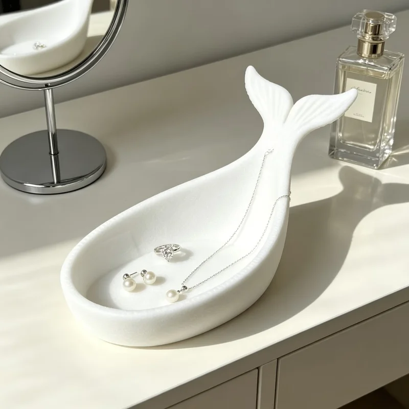 Plastic 3D Printed Whale Tail Jewelry Tray Creative Fish Fin Ring Holder Earring Organizer Decorative Desk Storage Dish