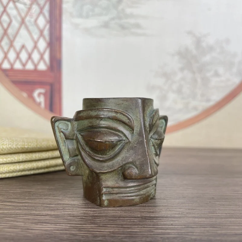 Vintage Antique Copper Sanxingdui Mask Decoration Vintage Antique Miscellaneous Sanxingdui Joss-Stick Living Room Desktop Furnis