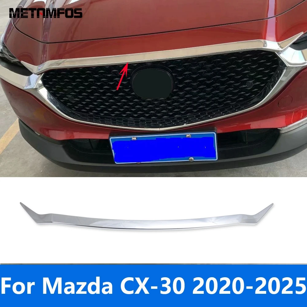 

For Mazda CX-30 CX30 2020 2021 2022 2023 2024 2025 Chrome Front Engine Hood Bonnet Grille Lid Cover Trim Accessories Car Styling