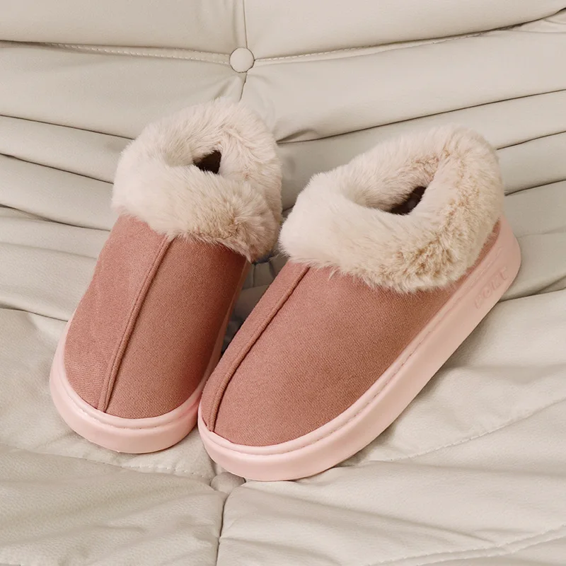 Verdickte warme Plüsch-Schneestiefel für Damen, Winter 2022, flauschige Kunstpelz-Baumwollschuhe, Damen, dicke Sohle, rutschfeste Komfort-Hausschuhe – Detail 12