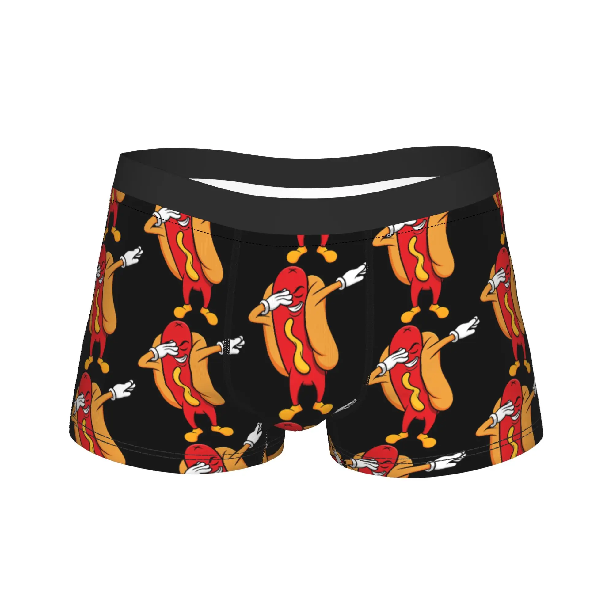 Dabbing Pose Hot Dog Cartoon Mascot Character Underwear  Print Boxershorts Trenky Male Panties Elastic Shorts Briefs Gift Idea