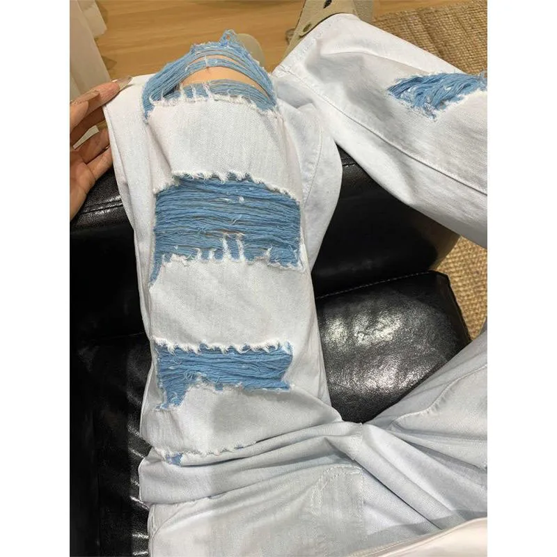 Damskie Nowe Retro Jeansy Letnie Nowe Łańcuszki Koronkowy Nadruk Designerski Wysoki Stan Luźne Uniwersalne Wyszczuplające Zapinane na Zamek i Guziki Unikalne Szerokie Nogawki