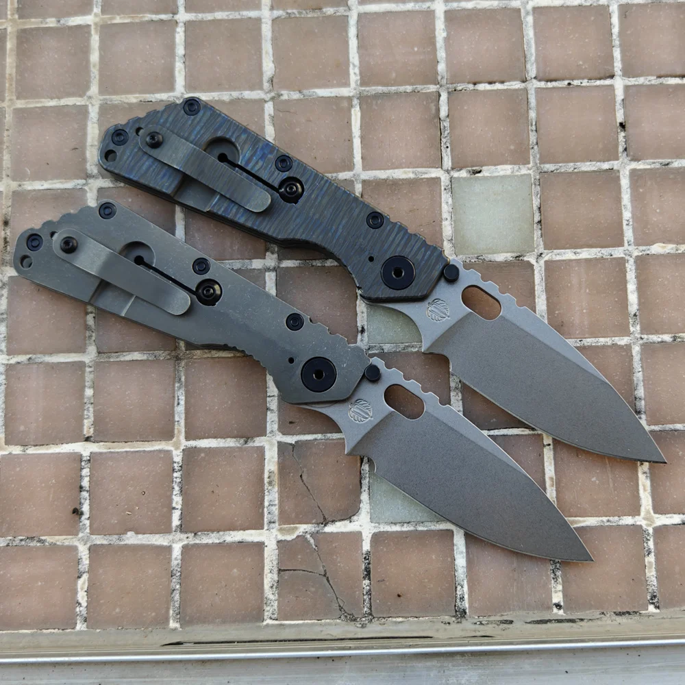 SMF Strider Titanium Handle Frame With Steel insert Copper Washer AUS10 Drop Blade Camping Hunting EDC Tool JUFULE Folding Knife