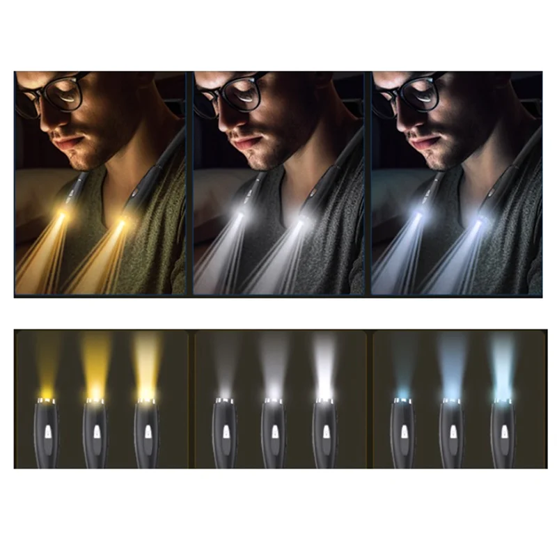 Lampada da lettura HLZS-Collo Luci da collo flessibili Lampada da lettura Illuminazione da libro ricaricabile USB portatile