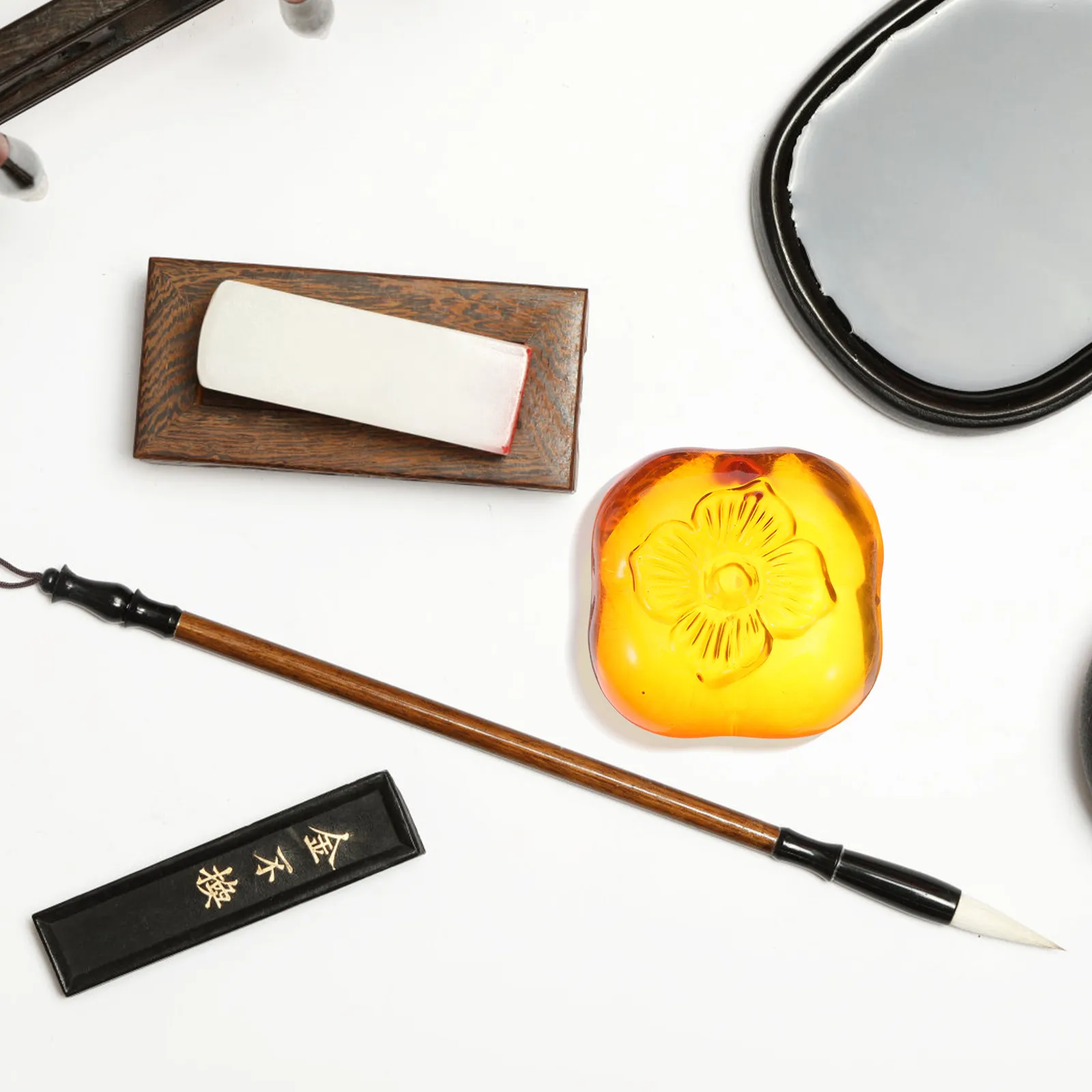 Crystal Glass Persimmon Paperweight Realistic Artistic Heavy Desk Accessory Decorative Chinese Calligraphy Sewing Pattern