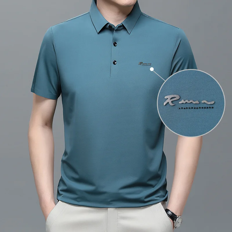 High-End Men's Short-Sleeved T-shirt Middle-Aged Business Seamless Non-Ironing Loose T-shirt Polo Shirt Men's Clothing