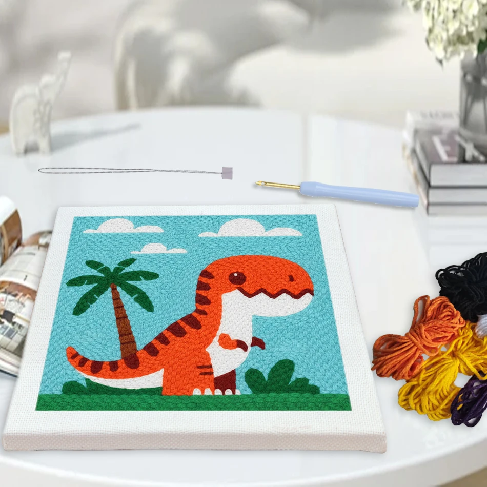 

Punch Needle Embroidery Starter Kit With Frame Punch Needle Kits dinosaur Animal Pattern Embroidery Pen For Adults Kids Beginner