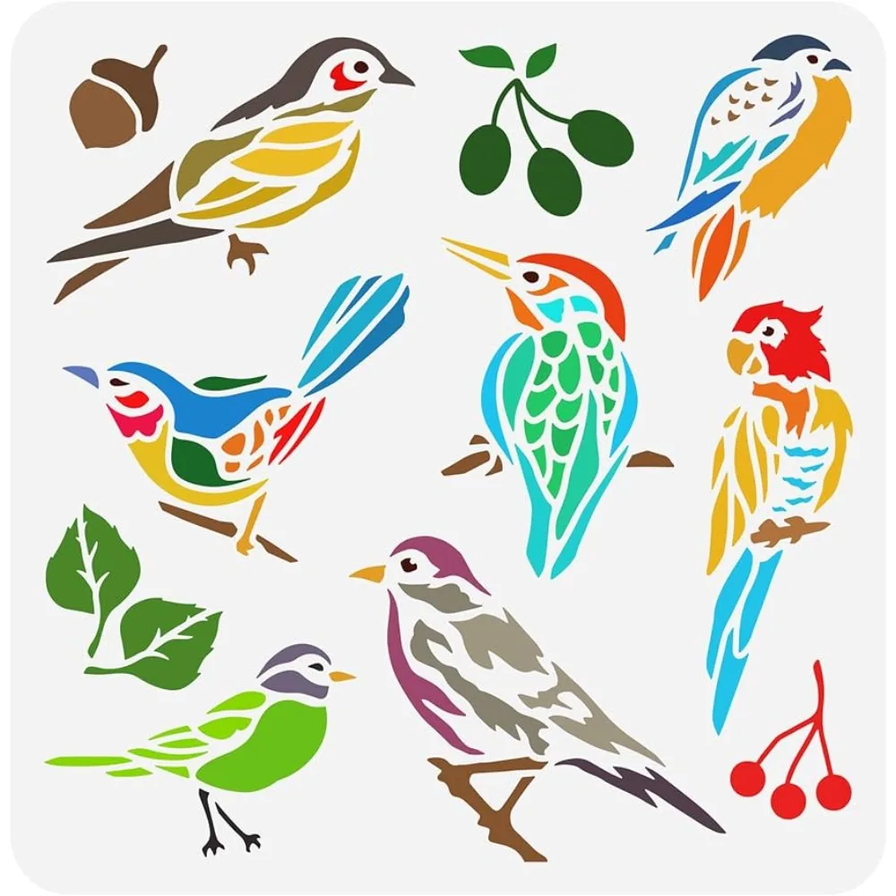 

Birds Stencil for Painting 11.8x11.8inch Reusable Birds Tree Branches Stencils Bird World Drawing Template Plastic Hollow