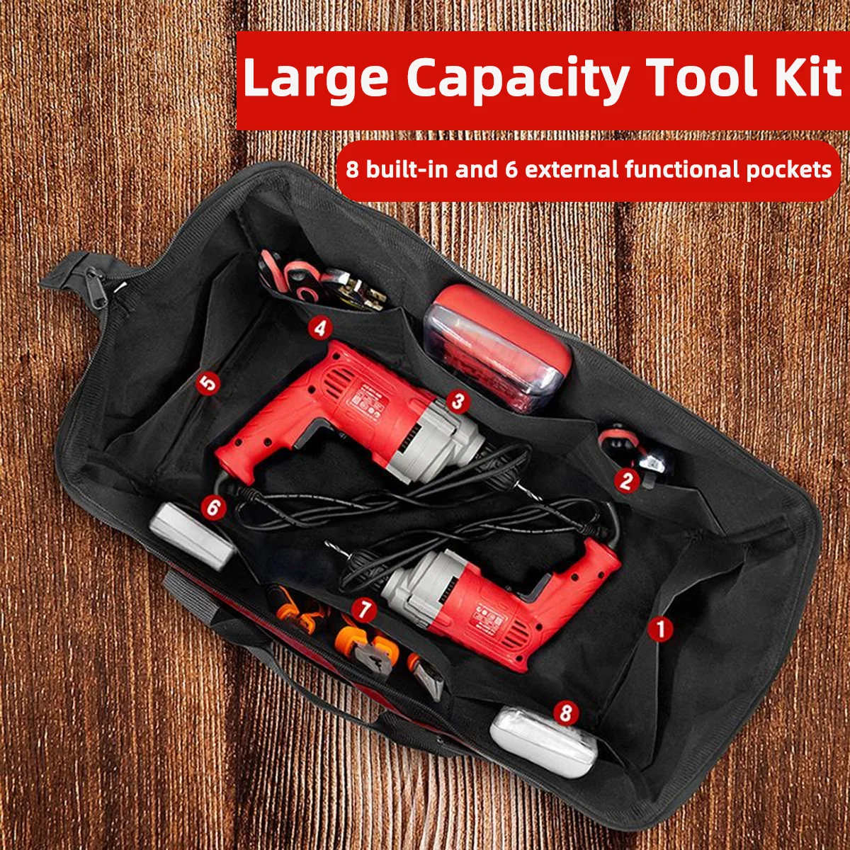 مجموعة أدوات الكهربائي 14 جيب أداة حقيبة يد سعة كبيرة مقاوم للماء قماش مجموعة أدوات أكسفورد تخزين ملابس حقيبة متعددة الأغراض #4
