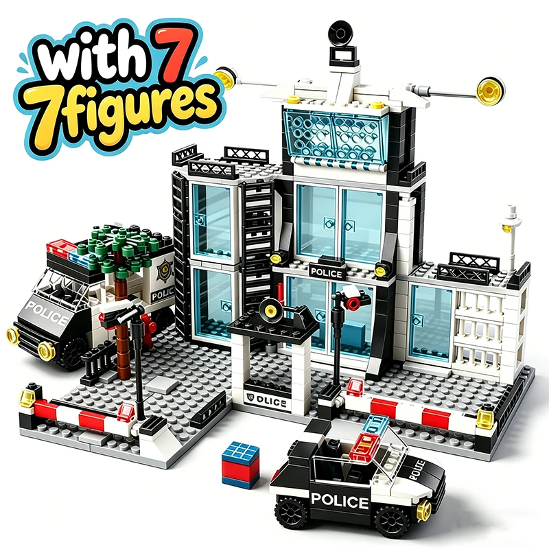 Bloques de Construcción de la Ciudad, Set de Bloques de Construcción de la Estación de Policía, Bloques de Construcción de Vehículos SWAT, Juguete DIY para Niños, Regalo de Navidad para Niños