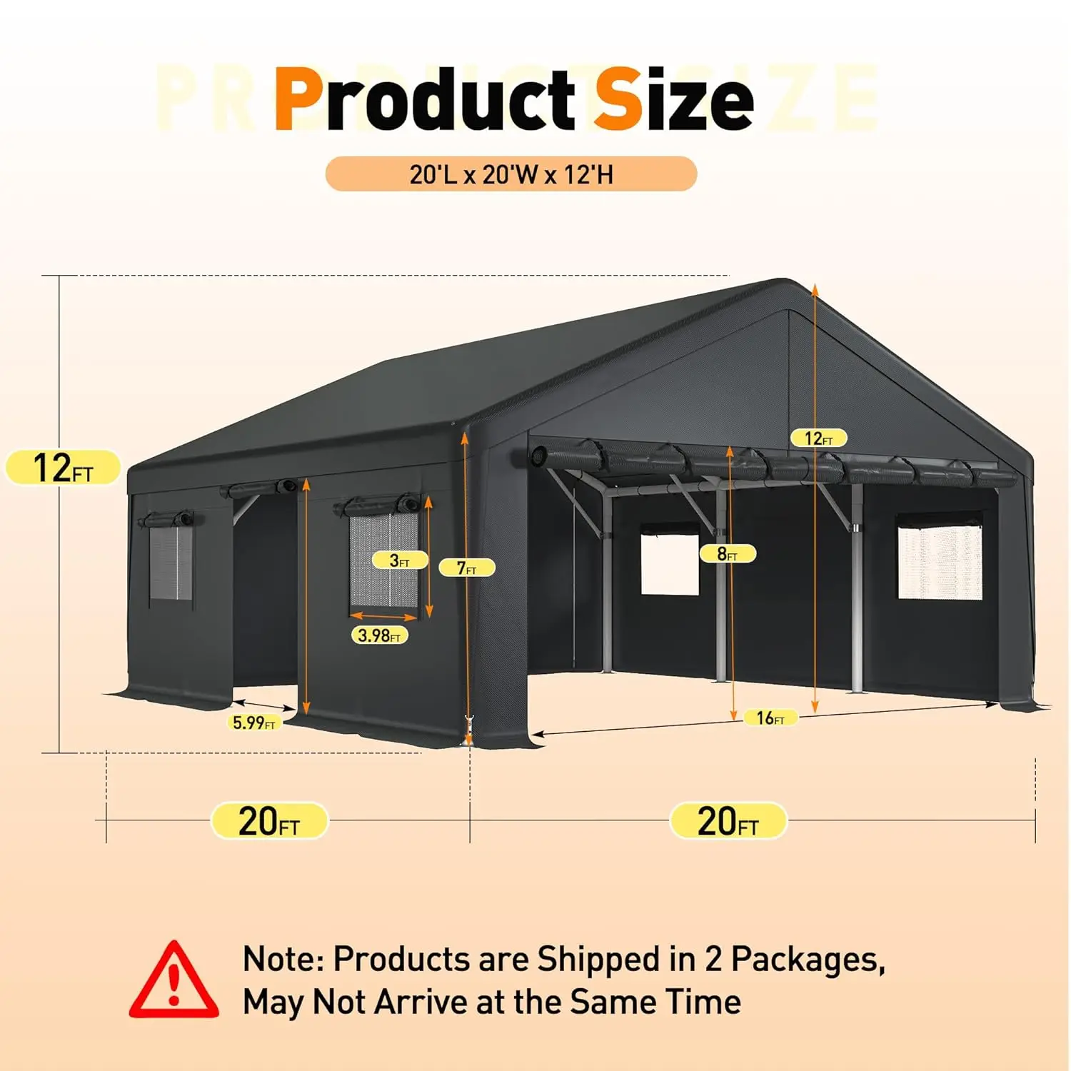 

20x20 Heavy Duty Metal Carport Portable Garage Side-Opening Doors Roll-Up Windows Outdoor 2-Vehicle Shelter, Custom