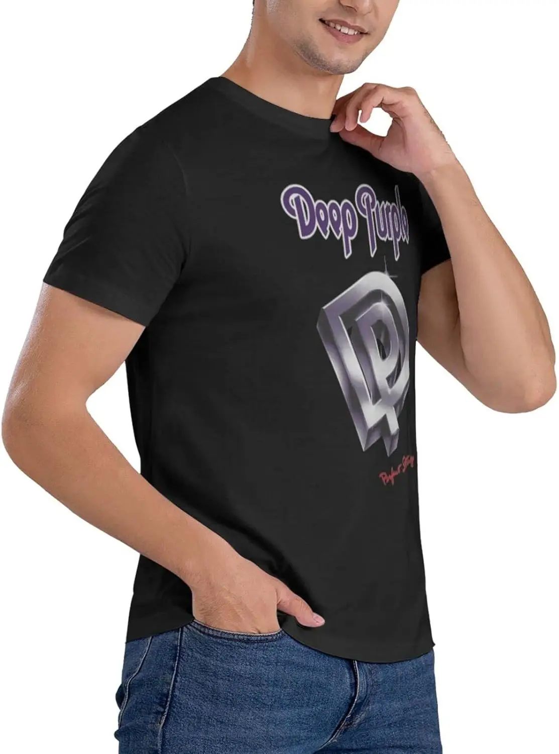 Big Boys Rock Band Deep Music Theme Purple T Shirt Crew Neck Short Sleeve Shirt, Breathable Cotton Tee Top Shirt for Men