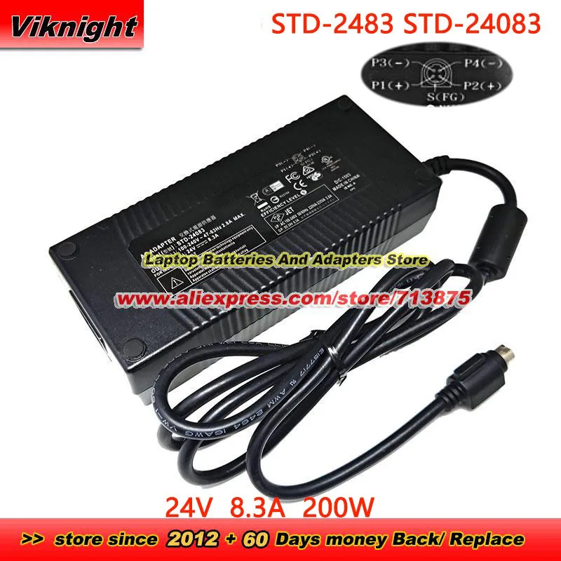 

STD-24083 24V 8.3A 200W AC Adapter Charger Round with 4 Pin Power Supply for Et457 Agath