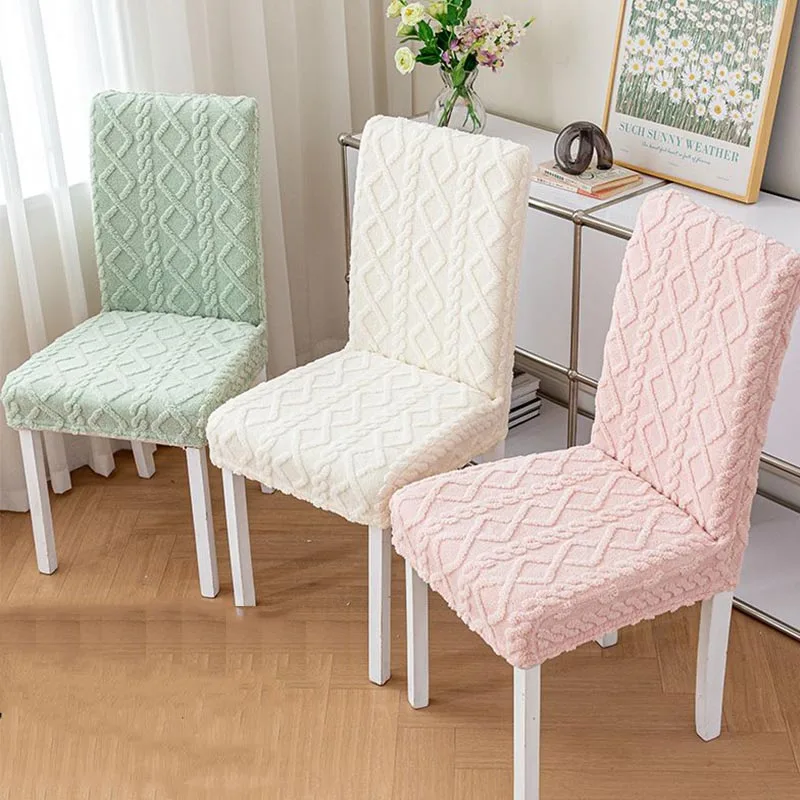 Thickened Dining Room Chair Cover Furry Jacquard Chair Cover Stretch Chair Protector Cover Nordic Style Christmas Home Decorat