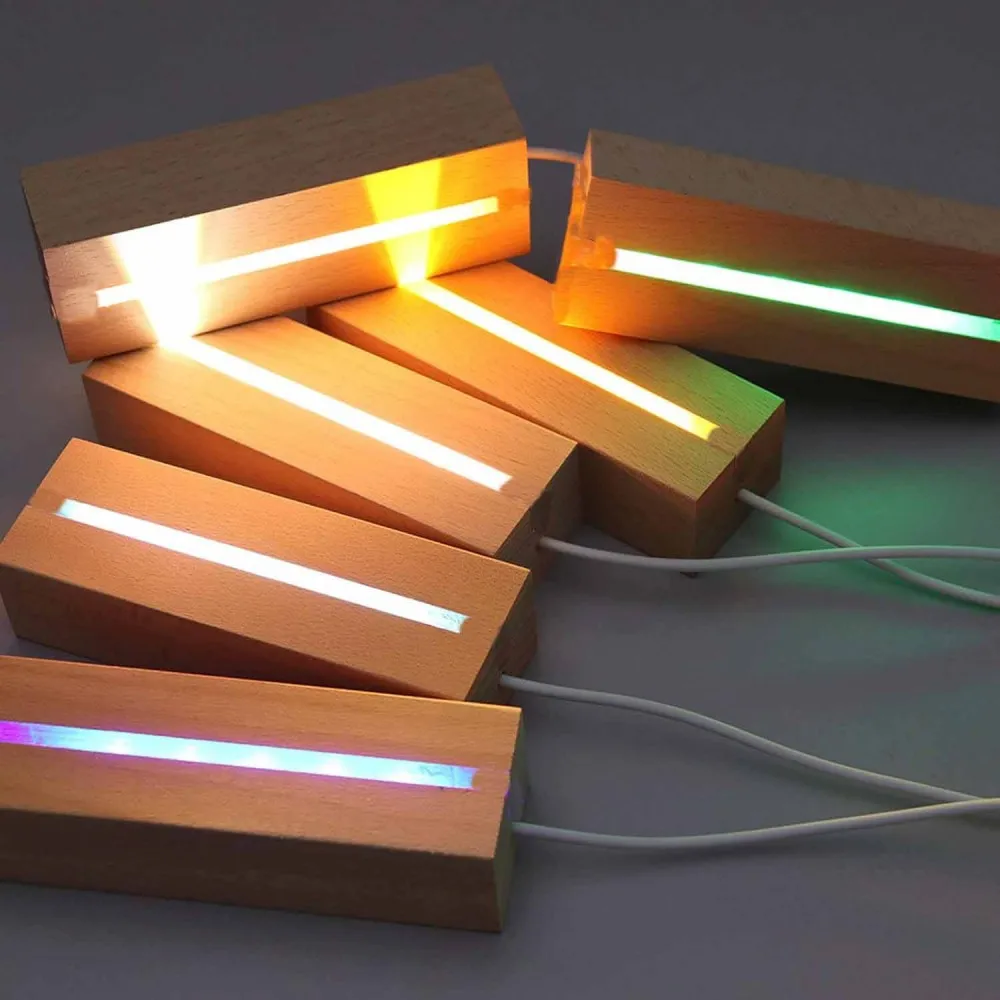 Lampu LED Kayu dengan Lampu Malam USB Akrilik DIY 3/7 Warna Dekorasi Rumah Hadiah Natal Anak-anak Lampu Suasana Keluarga Orang Tua