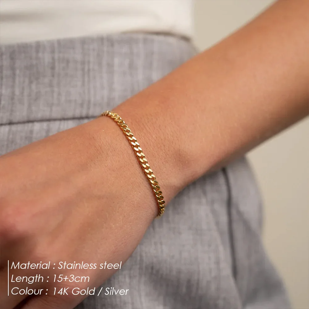 St-Delan Fashion Stainless Steel Cuban Curb Link Chain Bracelet for Women Men Gold Silver Color Stackable Wrist Jewelry Gift
