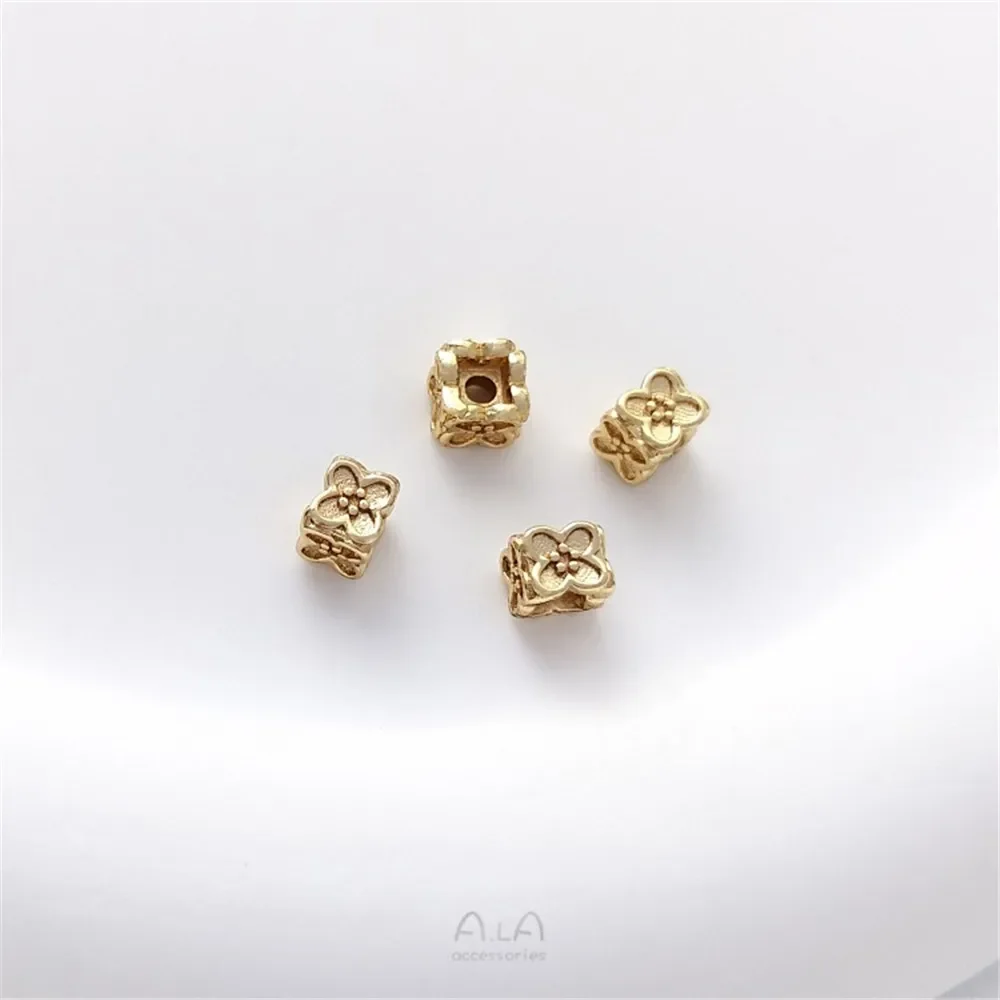 

14K Gold-plated Square Flowers Separated By Beads Five Garlands Separated By Beads Diy String Pearl Bracelet Jewelry Accessories