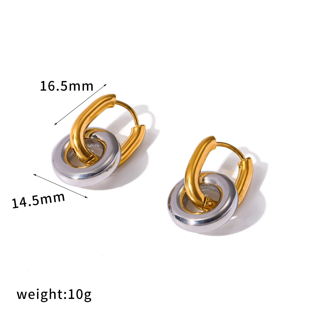 18K Goldfarben Beschichtete Glänzende Edelstahl Geometrische Doppelring-Ohrringe für Damen Wasserfester Modeschmuck – Detail 7