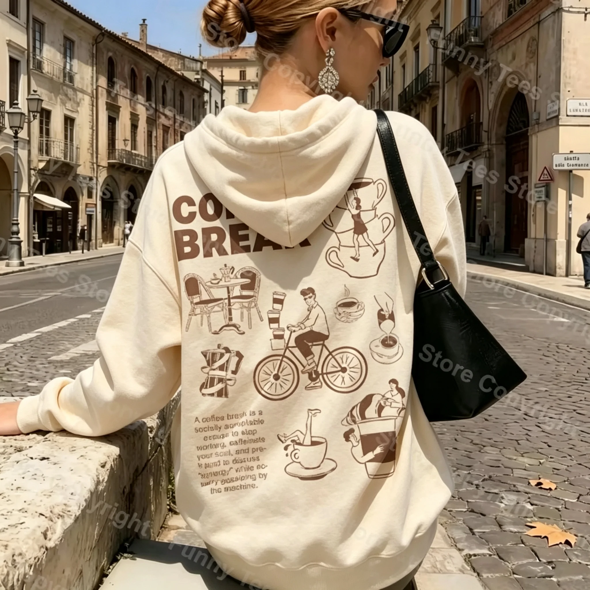 Printed patterned women's pullover sweater with hood and sweatshirt style Women Oversized Hoodie Coffee Fall/Winter collection