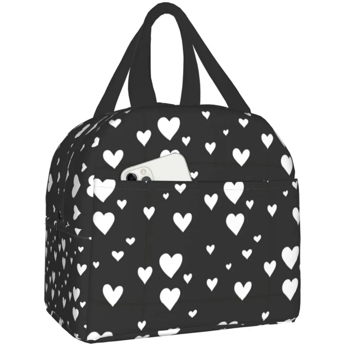Pink heart Lunch Box Bento Box Insulated Lunch Boxes Reusable Waterproof Lunch Bag With Front Pocket For Office Picnic Beach