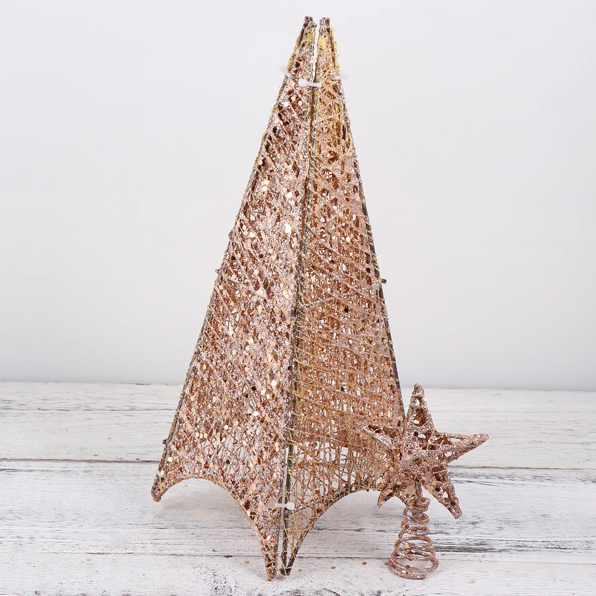 

40Cm Lifelike Glowing Christmas Tree Adornment Strong Wrought Iron Tower Design Festive Lighting Decor for Home Office Rose Gold