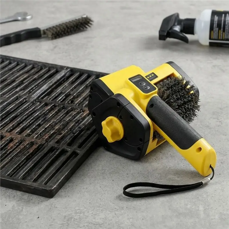 ABUN Wireless Electric Grill Brush with LED Light Battery Level Display Handheld BBQ Cleaner Tool for Outdoor Cooking