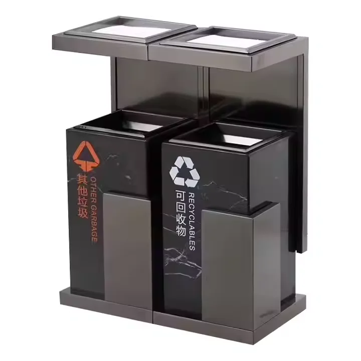 

Classification Dustbin wih 1-2 Compartments Stainless Steel Trash Can Cover With Marble