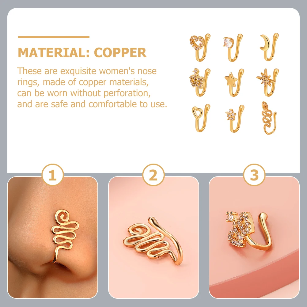 

U Shaped Nose Clip Lady Cuff Ring Fake Piercing Copper Material No Fall Off Party Accessories Music Festival Cool Fashion