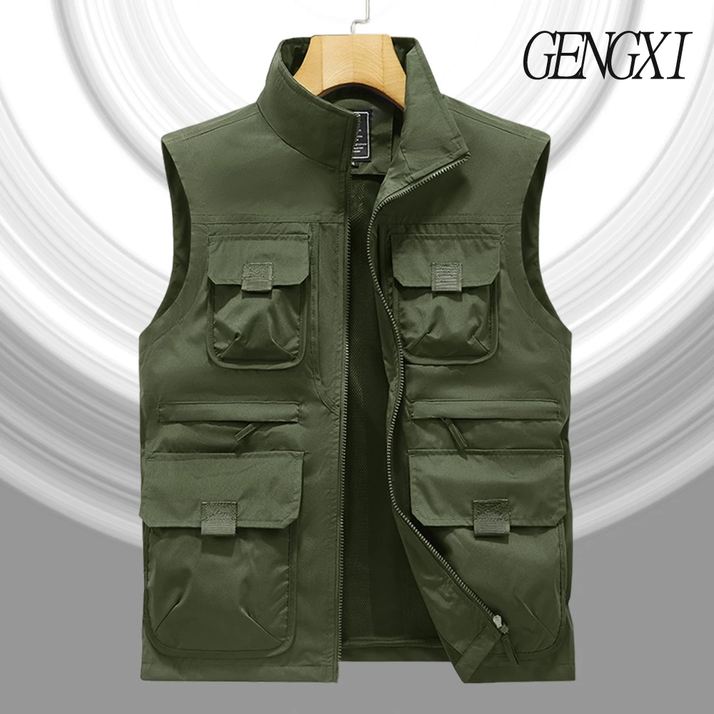 

Мужская рабочая одежда с четырьмя сезонными карманами, дышащий жилет для улицы, быстросохнущая одежда для фото и рыбалки, повседневная одежда с воротником-стойкой
