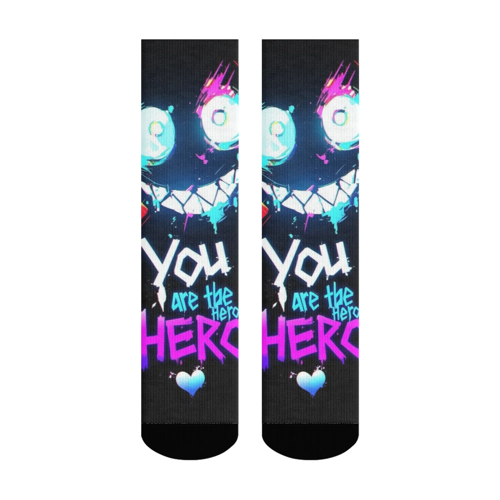 

Cyber Neon Smiley Face Socks Slim Fit Durable Lightweight Men's Socks Basketball Skateboarding Running Street Style Crew Socks