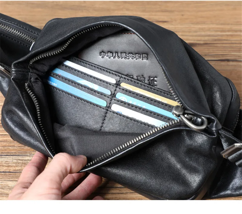 PNDME outdoor casual luxury genuine leather black men's chest bag high quality soft real cowhide sports shoulder crossbody bag