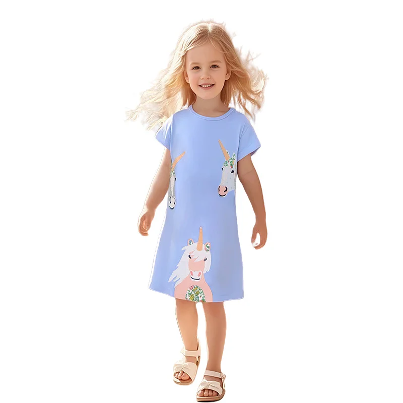 

Horse Embroidery 2-7 Years Summer Princess Baby Girls Dresses Children's Clothes Applique Party Birthday Kid Short Sleeve Frocks