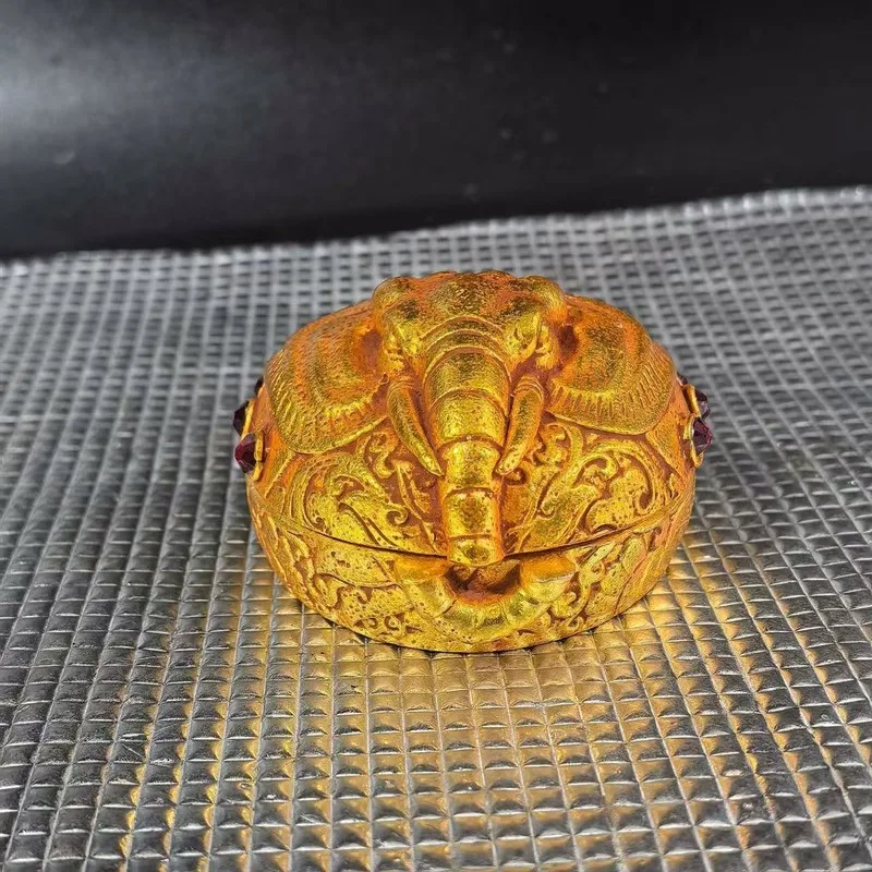 Vintage Gilt Bronze Elephant Magic Box Craft Ornament, Office Supplies, Desktop and Tea Table Decoration
