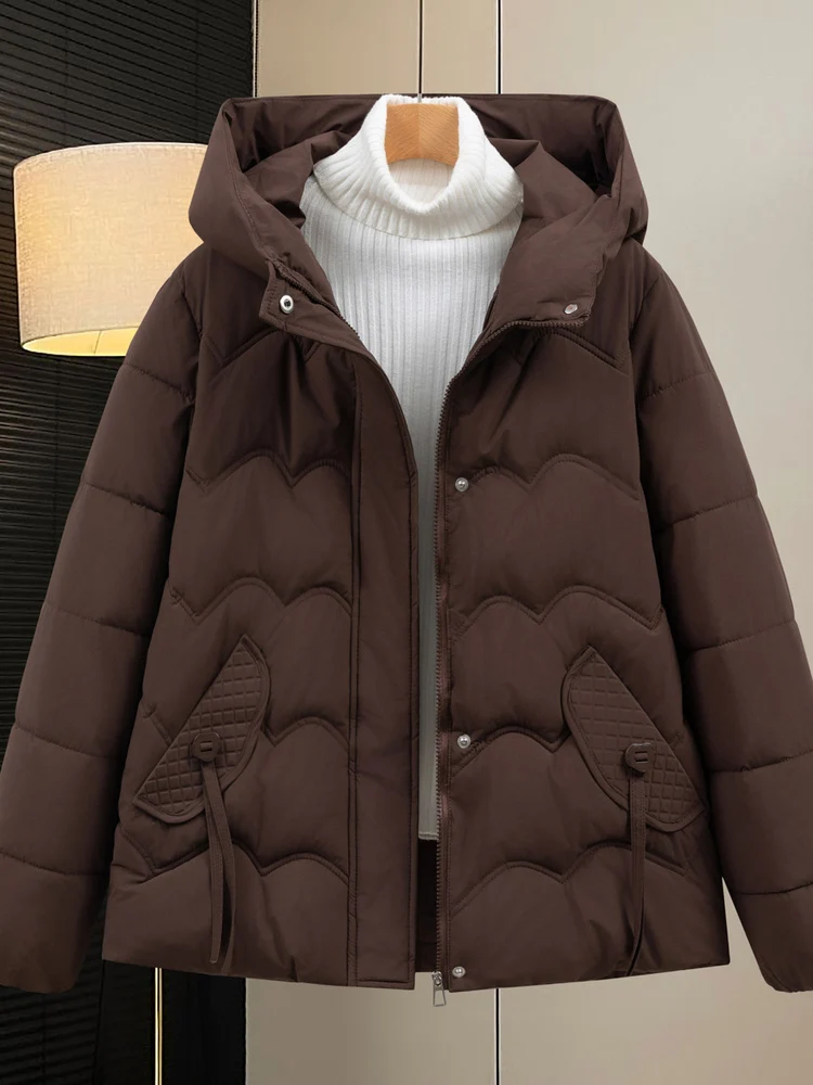 

Winter Thiened down Cotton Jaet Women's ort Faion Casual Hooded Coat Sli Commute Straight Tube Polyester Fiber