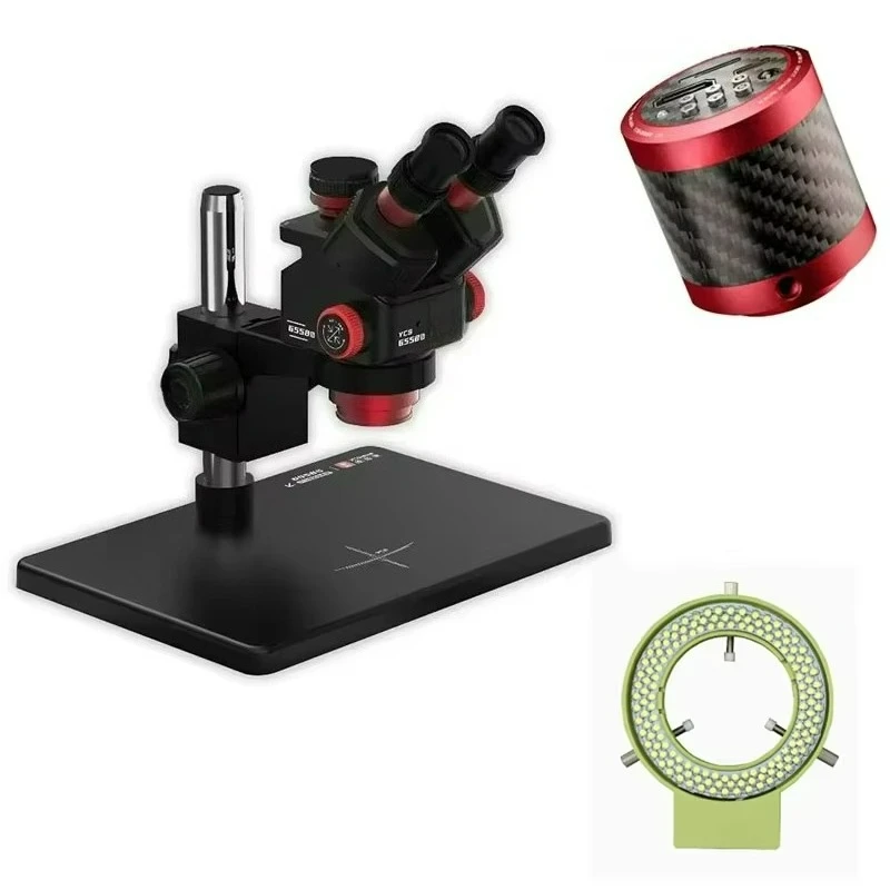 

6558S HD Trinocular Microscope With Base 6.5X58 Zoom 4K Camera Light Kit for Mobile Phones PCB Welding Microscope Power Tool