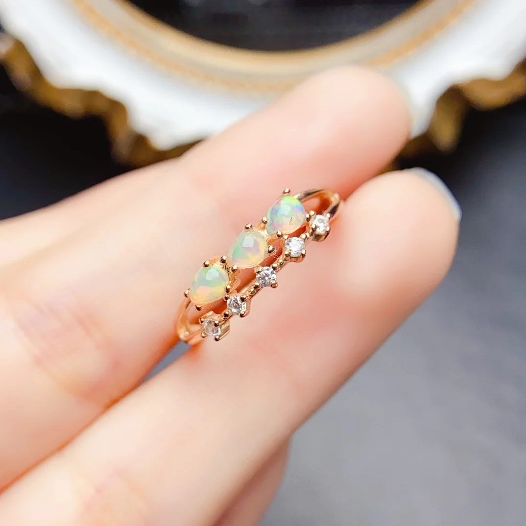 

FS S925 Sterling Silver Inlay 3*4mm Natural Opal Fashion Ring for Women Fine Charm Weddings Jewelry With Certificate MeiBaPJ