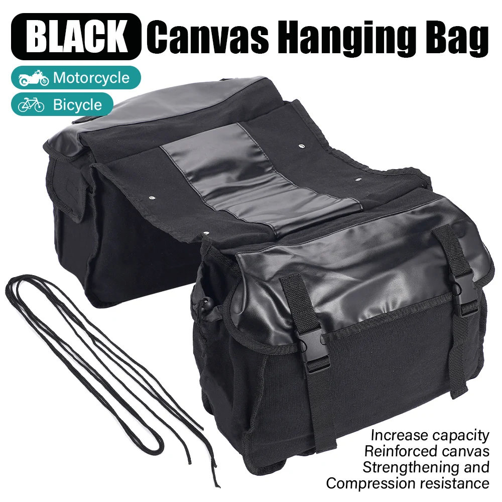 

Черная холщовая подвесная сумка. Двусторонняя подвесная сумка для мотоцикла с расширяемой емкостью, устойчивая к давлению и натяже.