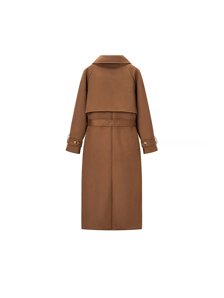 Manteau long à double boutonnage et ceinture en faux daim pour femme, style européen et américain, nouvelle mode d'automne