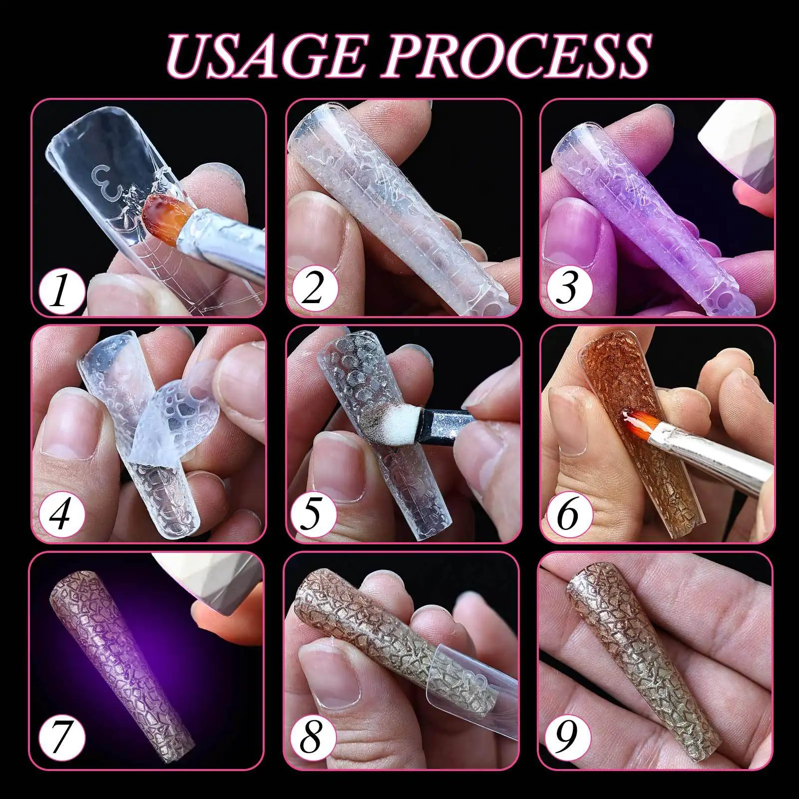 24-teiliges Set für französische Maniküre-Nagelformen mit zwei Aufklebern, Silikonformen für schnelles Design, wiederverwendbare Rosenschablonen mit Reliefmuster