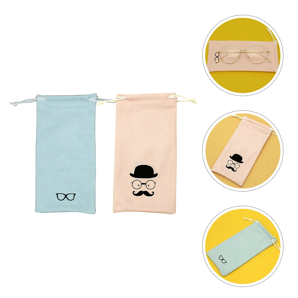 

2Pcs PinkPaleBlue GlassesBag Storage FeltPouch SoftEyeglassCase SunglassesHolder TravelPortable ProtectiveReusable FiberSuede