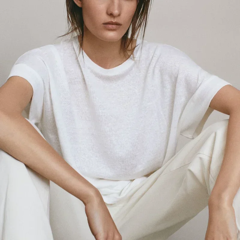 MRMT 2026 Brand New Cotton And Linen T-Shirt Women's Thin Short-Sleeved Blouse Women's Transparent Loose Sunscreen Inner