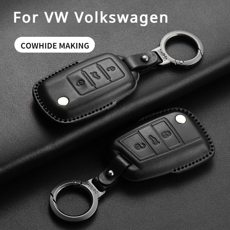 

Leather Car Flip Key Case Cover For VW Volkswagen Polo Golf Passat Beetle Tiguan Skoda Octavia Kodiaq Seat Leon Altea Keyless