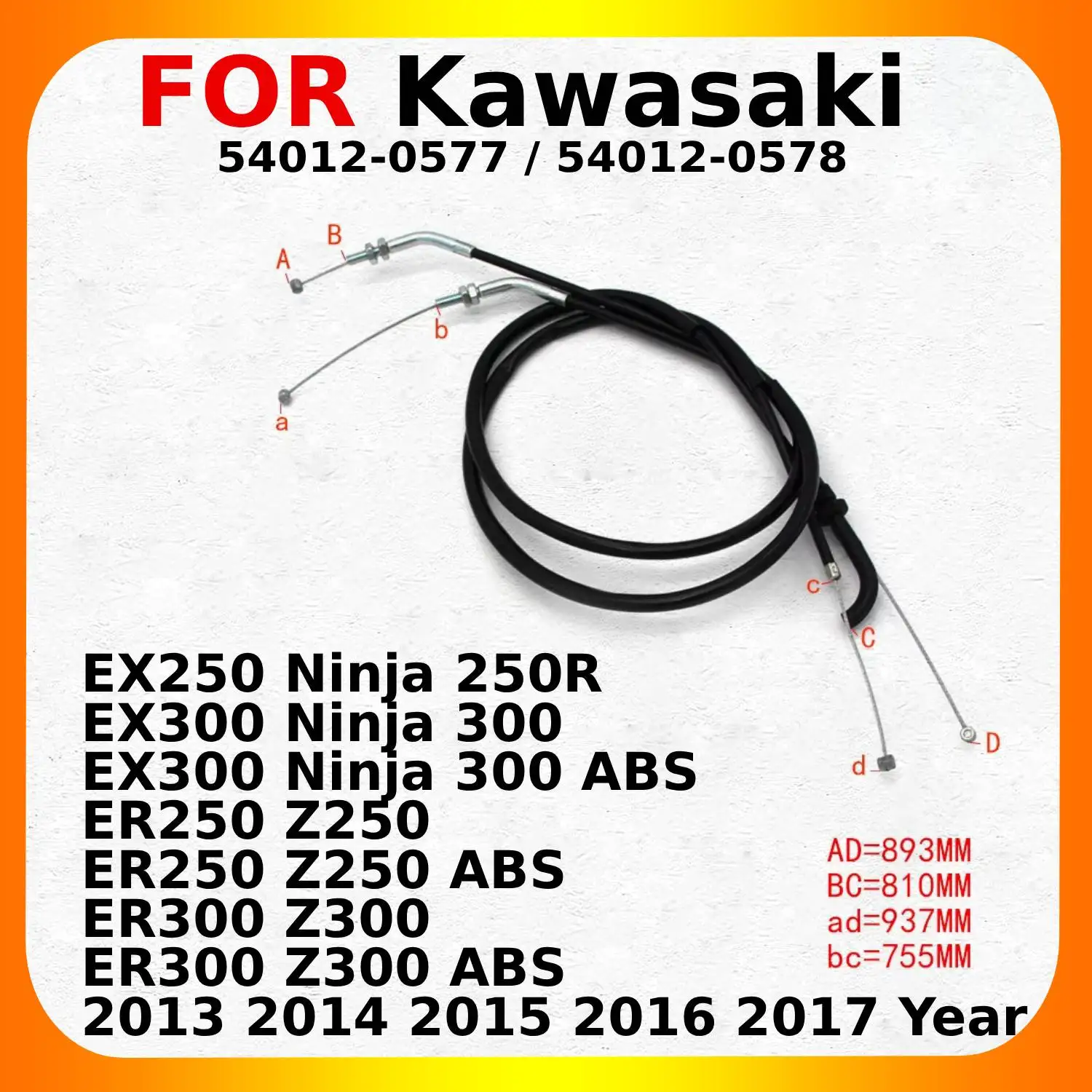 

Motorcycle Push&Pull Throttle Cable Line Wires Scooter Acceleration For Kawasaki EX250 Ninja 250R ER250 Z250 ER300 Z300 Parts