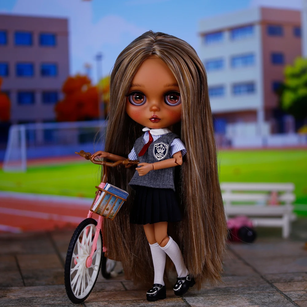 ICY DBS Blyth-pop Donkere huid Heet meisje Mat gezicht Handgeschilderde make-up Veelzijdige casual outfit Jurk Anime Meisje 19-gewrichten Lichaam BJD