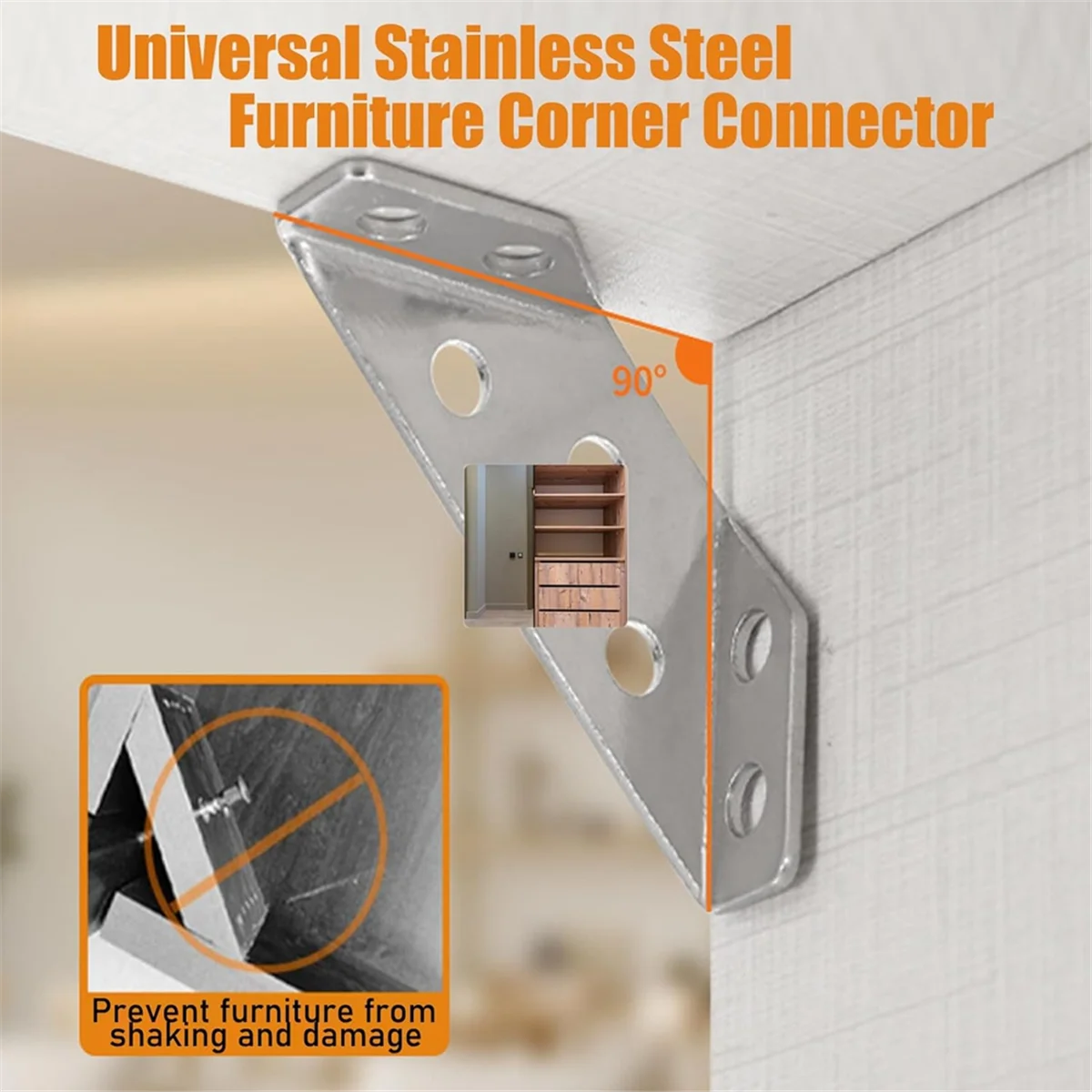 10PCS Universal Furniture Corner Connector, Angle Fasten Connector Triangle Support Frame Stainless Steel Corner