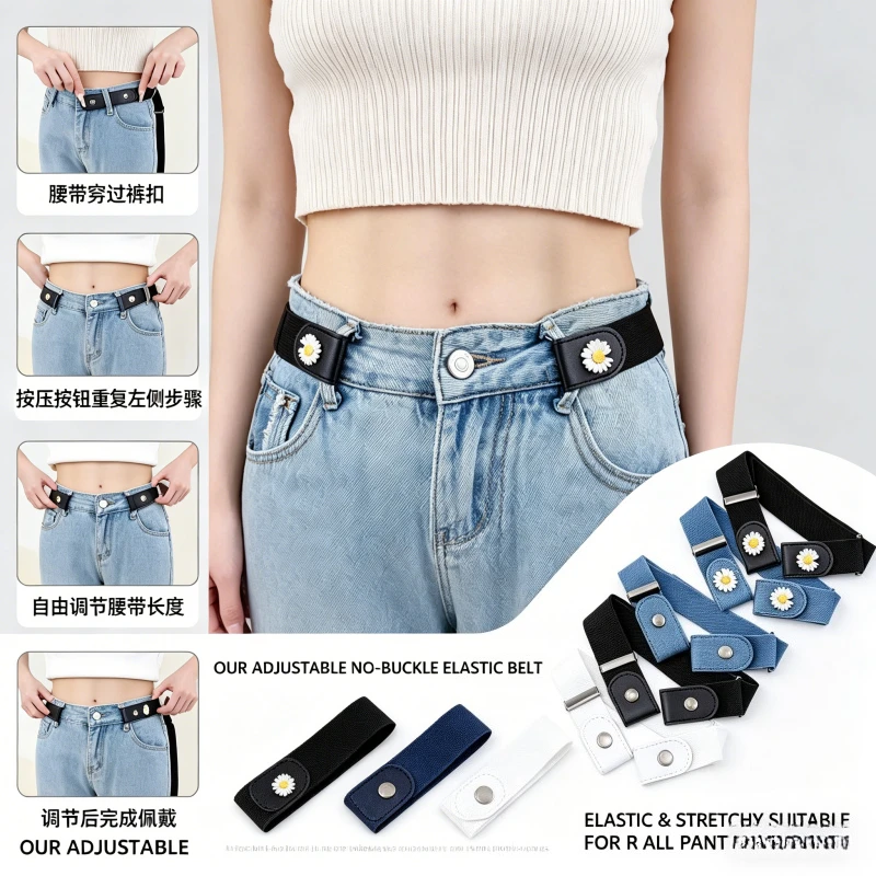 Traceless Invisible Elastic Belt Women's Belt Jeans Pants Men's Elastic Belt